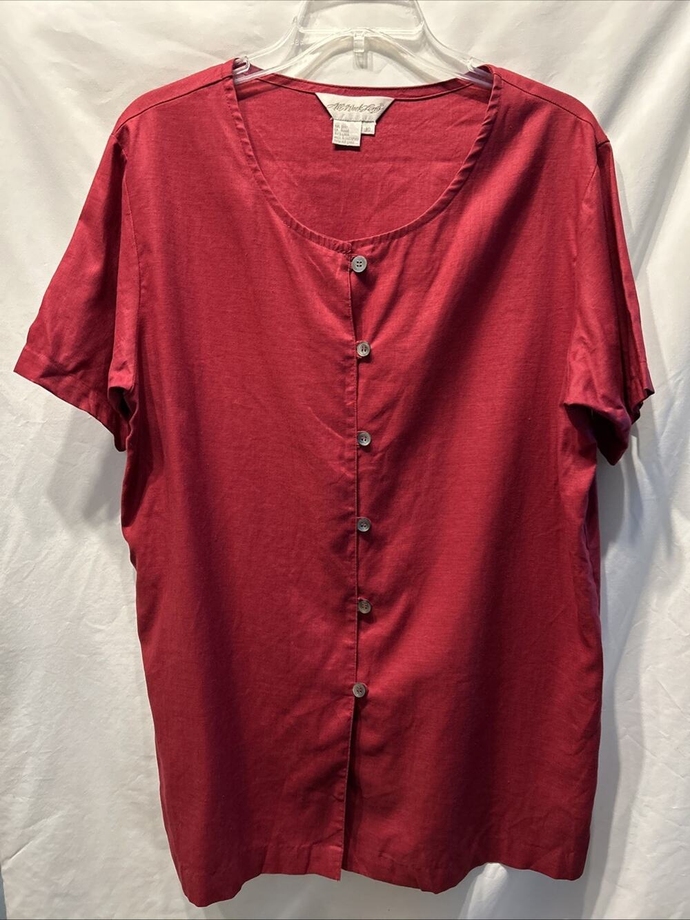 Vintage All Week Long Womens 10 Red Linen Short Sleeve Tunic Top Lagenlook